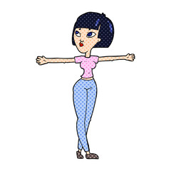 cartoon woman spreading arms