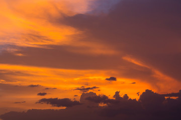 colorful dramatic sunset sky with orange cloud, twilight sky