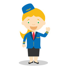 Cute cartoon vector illustration of a stewardess or flight atten