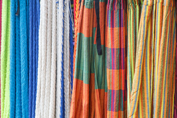 colorful hammocks as background