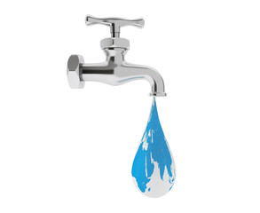 Chrome Water Tap with Earth Globe as Drop