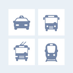 City transport icons, public transportation vector, bus icon, subway sign, taxi, public transport pictograms, bus isolated icon