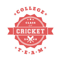 College Cricket team vintage logo, badge, t-shirt print with crossed cricket bats, vector illustration