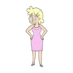 cartoon happy woman wearing dress