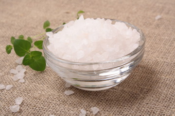 white salt on the fabric with oregano
