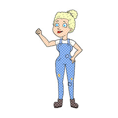 cartoon woman in dungarees