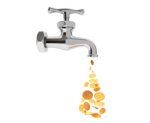 Golden Coin Coming Out From Chrome Water Tap