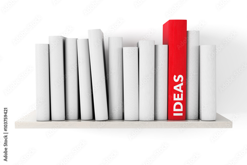 Poster red ideas book on a shelf with another blank books