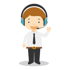 Cute cartoon vector illustration of a telemarketing phone operat