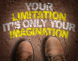 Top View of Boot on the trail with the text: Your Limitation Its Only Your Imagination