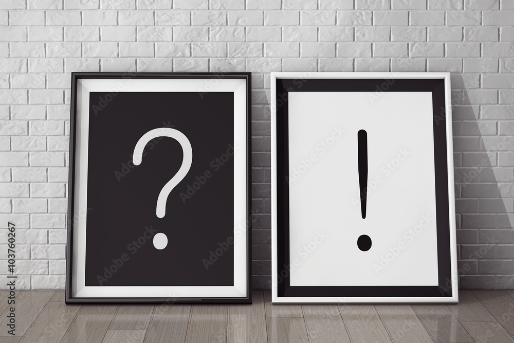 Poster picture frames with question and exclamation marks