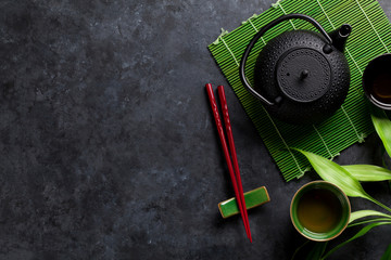 Green tea and sushi chopsticks