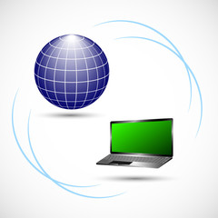 Internet connection between computer and server. globe and computer in internet connection for your design