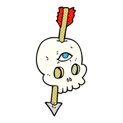 cartoon magic skull with arrow through brain