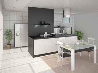 Modern design cozy spacious kitchen.