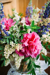 bouquet of peonies and lupine