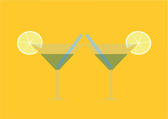 The Martini glass / two glasses of Martini with a slice of lime