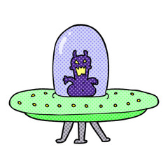 cartoon alien in flying saucer