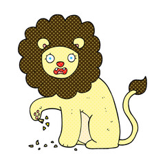 cartoon lion with thorn in foot