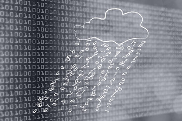 cloud with binary code rain