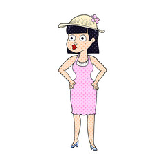 cartoon woman wearing sun hat