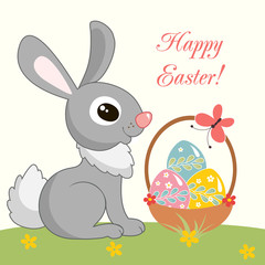 funny Easter Bunny with basket of eggs