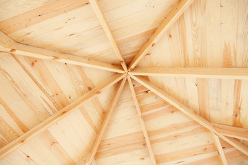 Interior roof beams on a wooden struct