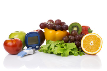 glucometer for glucose level and healthy organic food 