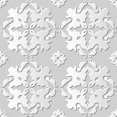 Vector damask seamless 3D paper art pattern background 131 Curve Cross Kaleidoscope
