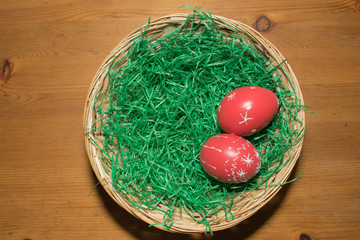 easter,happy red eggs in basket
