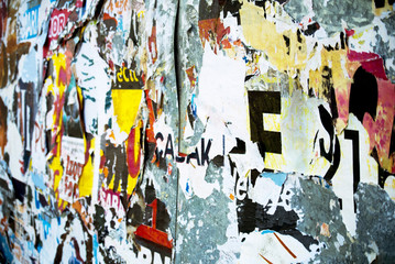 Fototapeta premium Bluring background collage paper typography texture on wall