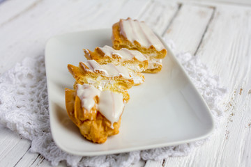 Dessert Eclair with whipped cream