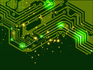 abstract digital sign of electronic printed circuit board in green.