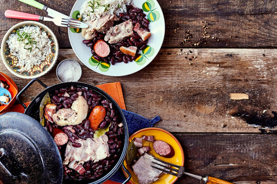 Brazilian Bean and Meat Dish on Wooded Table