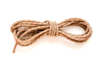 static rope for mountaineering, isolated on white. Top view. Cli