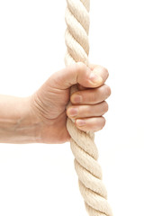 The rope in his hand on a white background