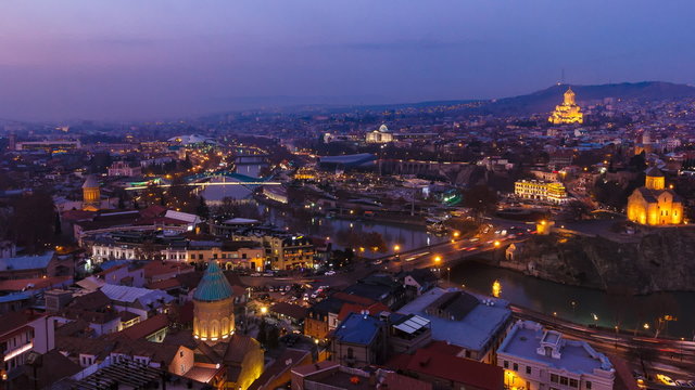 Timelapse shooting historical part Tbilisi, evening