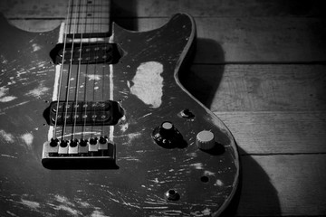 old  electric guitar black and white