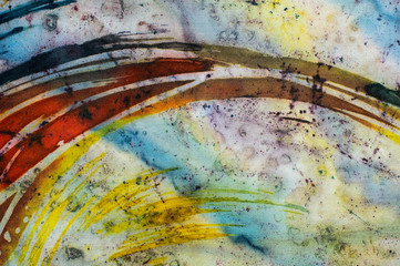 Rainbow, fragment, hot batik, background texture, handmade on silk,  abstract surrealism art