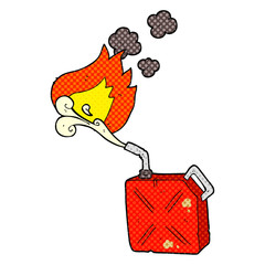 cartoon fuel can with burning fuel spray