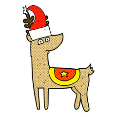 cartoon reindeer wearing christmas hat