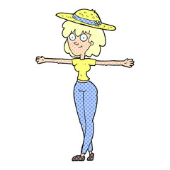 cartoon woman spreading arms