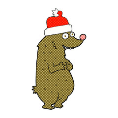 cartoon bear wearing christmas hat