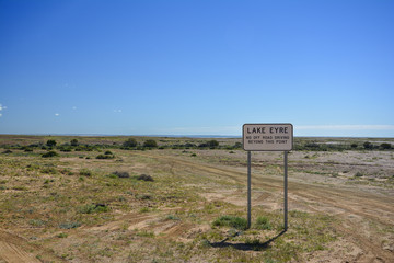 Lake Eyre sign at the Oodnadatta Track in the outback of Australia