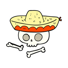cartoon skull in mexican hat