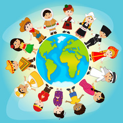 multicultural people on planet Earth - vector illustration, eps