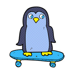 cartoon penguin riding skateboard