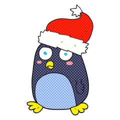 cartoon penguin in christmas hat
