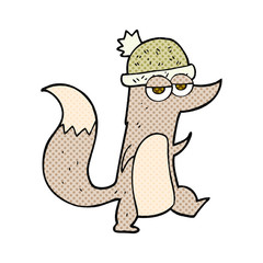 cartoon little wolf wearing hat
