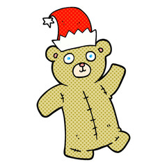 cartoon teddy bear wearing christmas hat